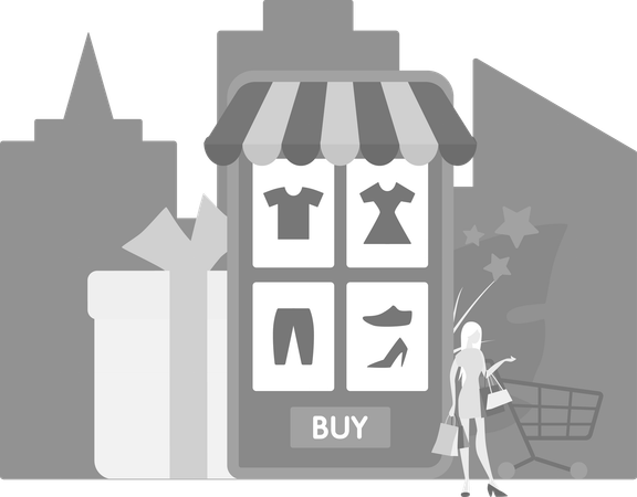Young Lady Doing Shopping From Mobile Apps  Illustration