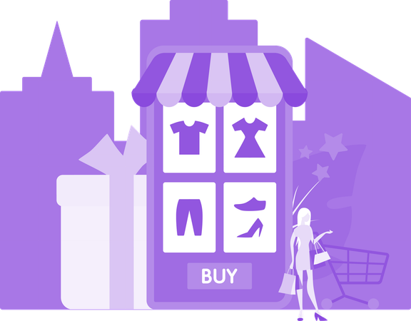 Young Lady Doing Shopping From Mobile Apps  Illustration