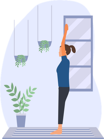 Young lady doing standing yoga in house  Illustration