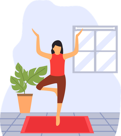 Young lady Doing standing yoga in room  Illustration