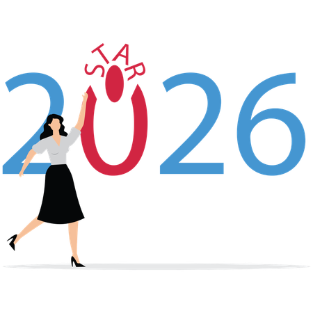 Young lady doing Start up new business in 2026  Illustration