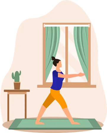 Young Lady Doing Surya Namaskar Yoga In Home  Illustration