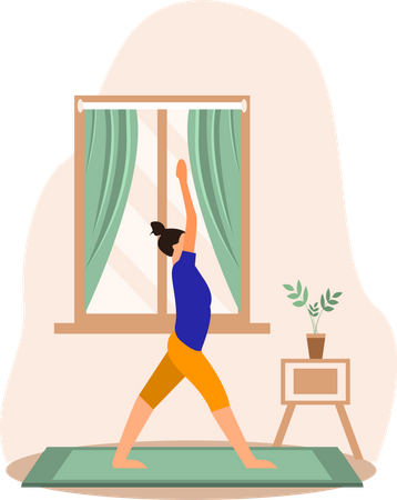 Young Lady Doing Surya Namaskar Yoga In Home  Illustration