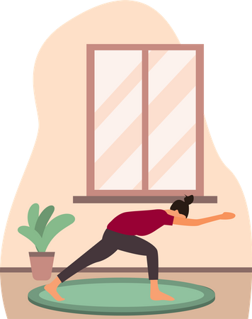 Young lady doing suryanamaskar in home  Illustration