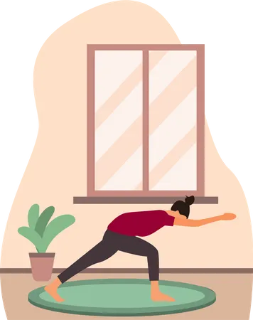 Young lady doing suryanamaskar in home  Illustration