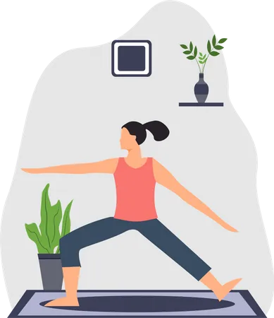 Young lady Doing trikonasana Yoga at home  Illustration
