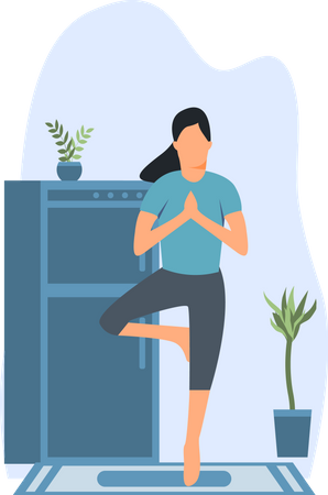 Young Lady Doing Vrikshasana In Home  Illustration