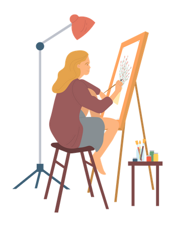 Young Lady drawing flower picture  Illustration