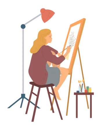 Young Lady drawing flower picture  Illustration