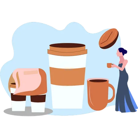 Young lady drinking coffee  Illustration