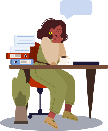 Young lady drinking coffee at office  Illustration