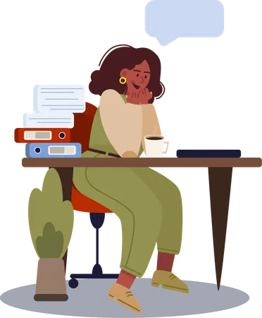 Young lady drinking coffee at office  Illustration
