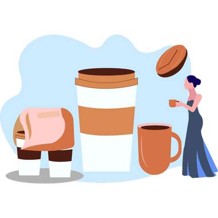 Young lady drinking coffee  Illustration