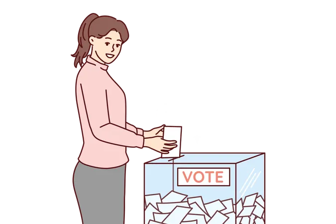Young lady drop vote in vote box  Illustration