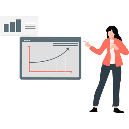 Young lady employee pointing at graph line  Illustration