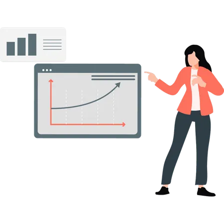 Young lady employee pointing at graph line  Illustration