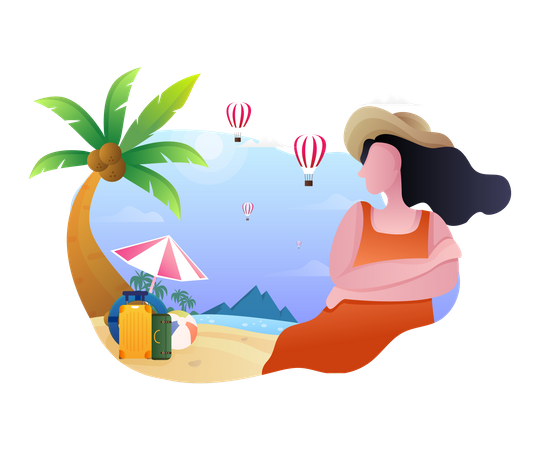 Young lady enjoying at beach  Illustration