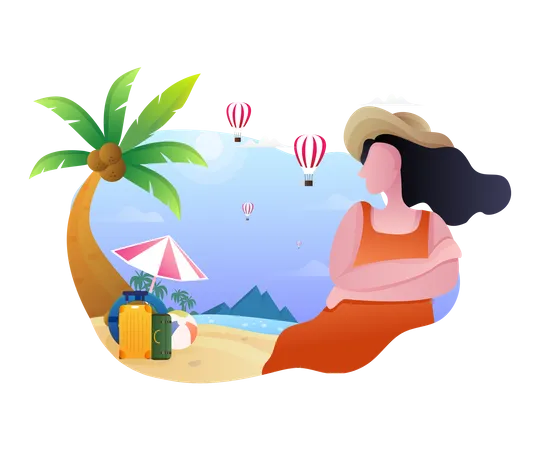 Young lady enjoying at beach  Illustration