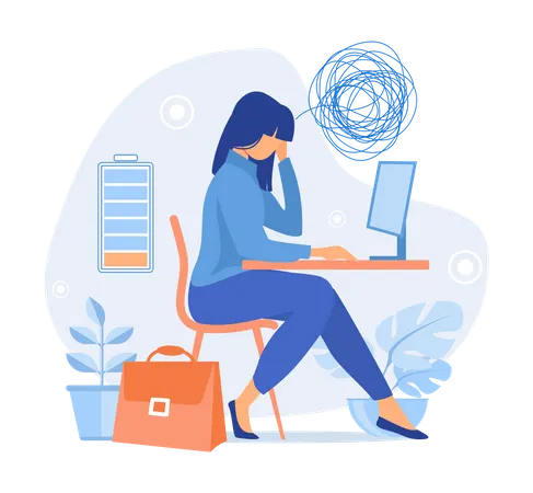 Young Lady Facing Stress Of Overload Work  Illustration