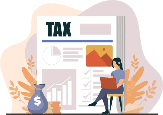 Young Lady Filling Up Tax Return File Online  Illustration