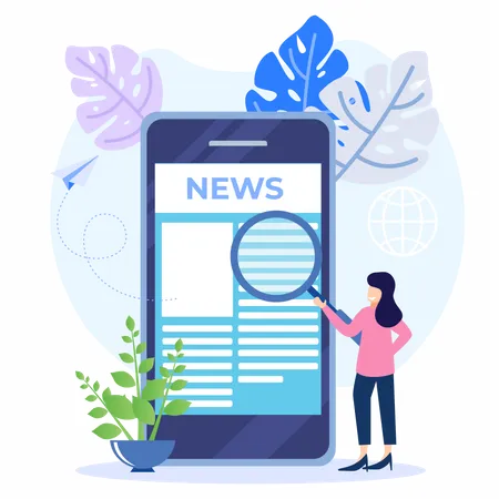 Young lady find news on mobile  Illustration