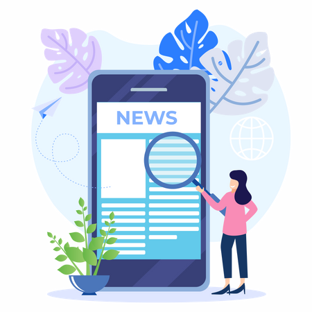 Young lady find news on mobile  Illustration