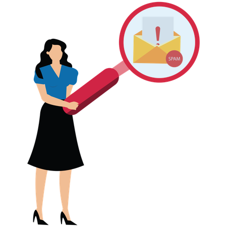 Young lady find spam email alert  Illustration