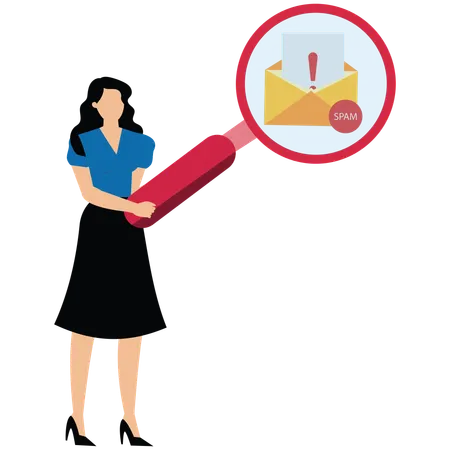 Young lady find spam email alert  Illustration