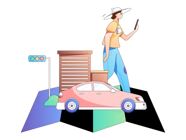 Young lady finding cab for transport  Illustration