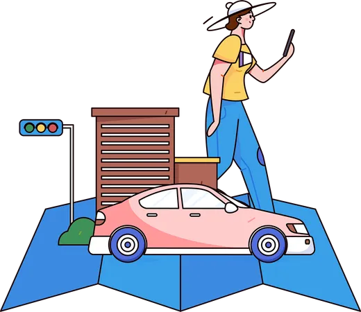 Young lady finding cab for transport  Illustration