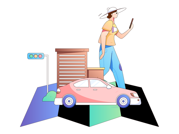 Young lady finding cab for transport  Illustration