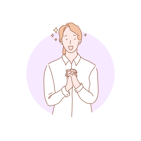 Young lady folding hands and praying  Illustration