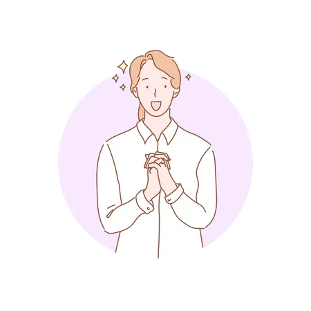 Young lady folding hands and praying  Illustration