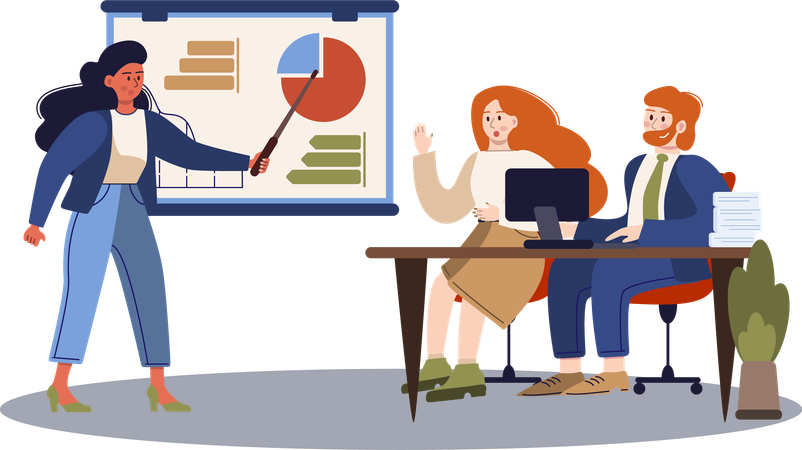 Young lady giving business presentation  일러스트레이션