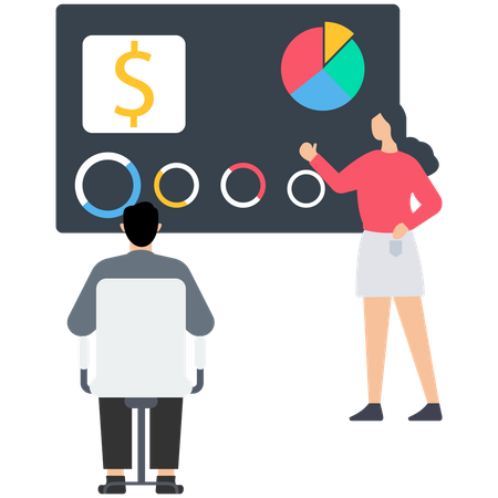 Young lady giving financial presentation  Illustration