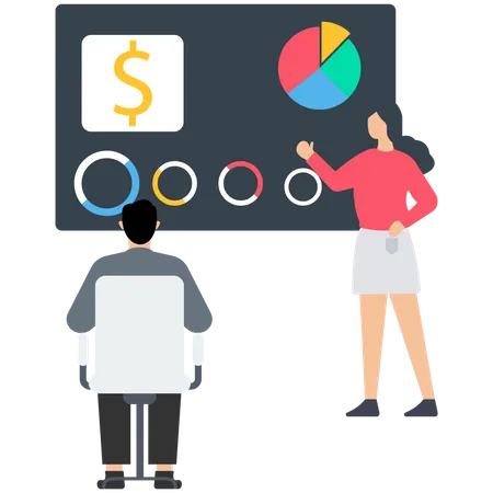 Young lady giving financial presentation  Illustration