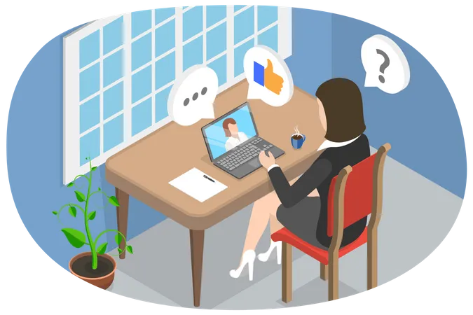 Young lady giving interview online  Illustration