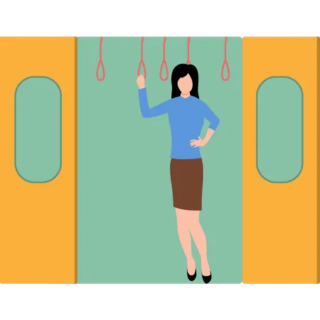 The Girl Is Holding The Handle Of The Bus Illustration
