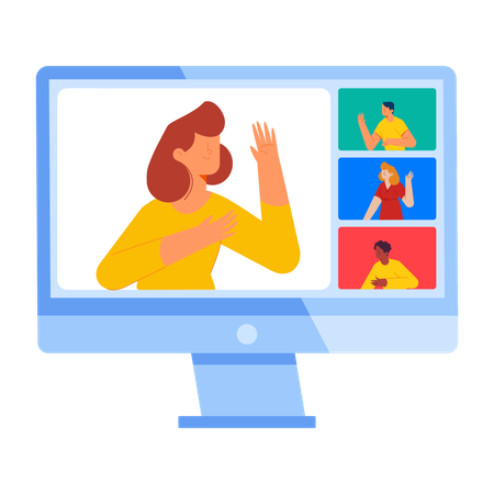 Young lady having business Webinar  Illustration