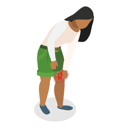 Young lady having knee joint pain  Illustration