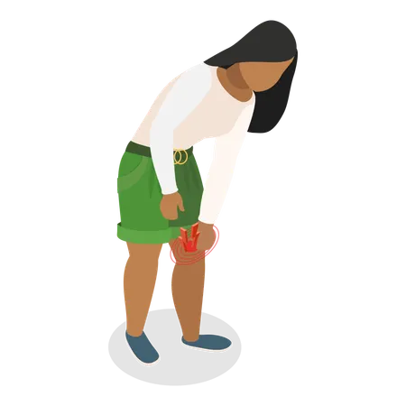 Young lady having knee joint pain  Illustration