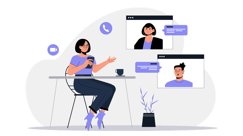 Young lady having online business meeting  Illustration