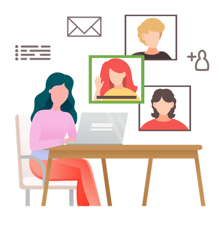 Young lady having online video call  Illustration