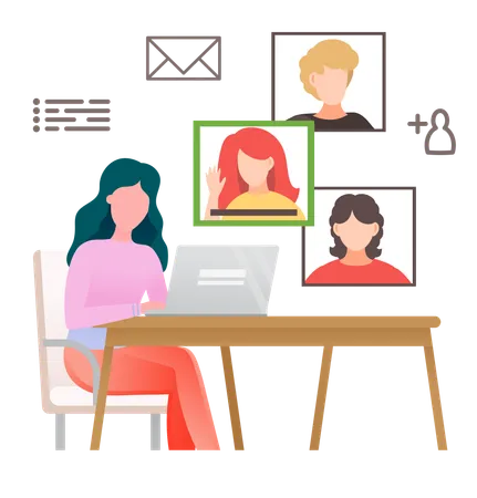 Young lady having online video call  Illustration