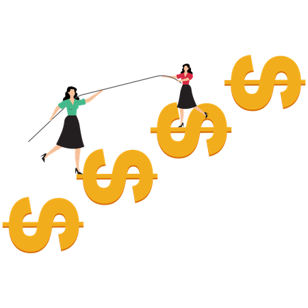 Young lady help climb up dollar sign  Illustration