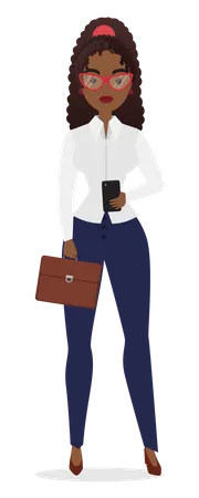 Young lady holding bag and mobile  イラスト