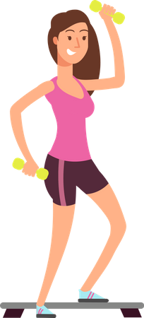 Young lady holding barbell  Illustration