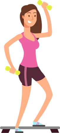 Young lady holding barbell  Illustration
