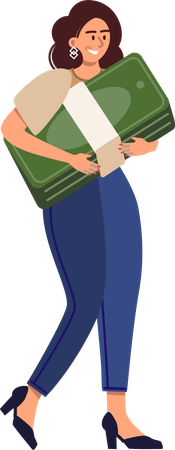 Young lady holding cash bundle  Illustration