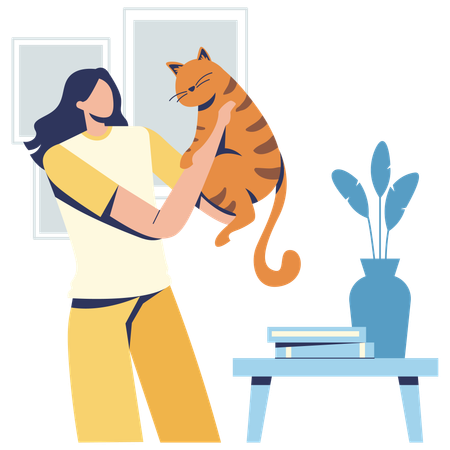 Young lady holding Cat  Illustration